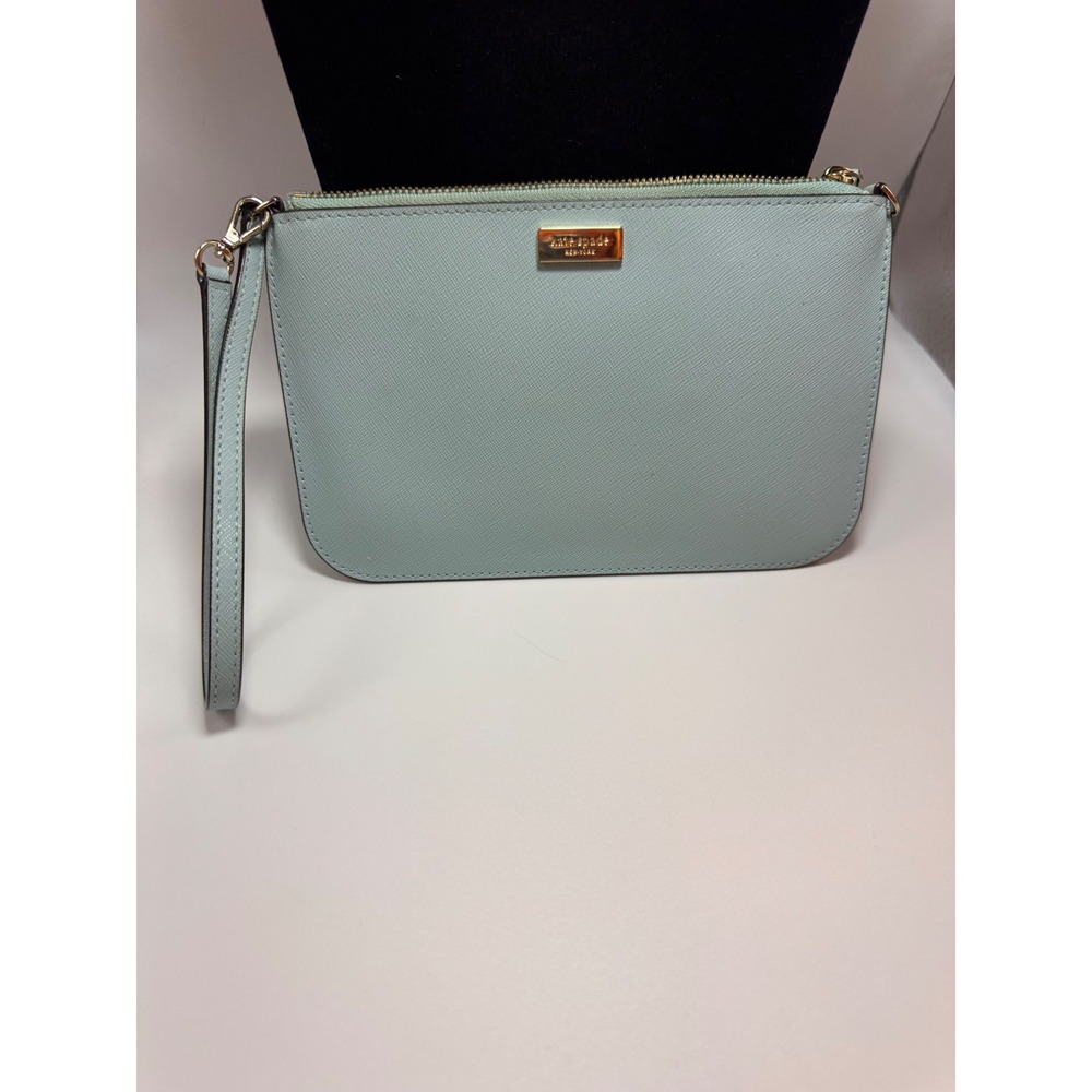 Kate Spade New York‎ Saffiano Leather Wristlet Light Blue Gold Hardware Clutch